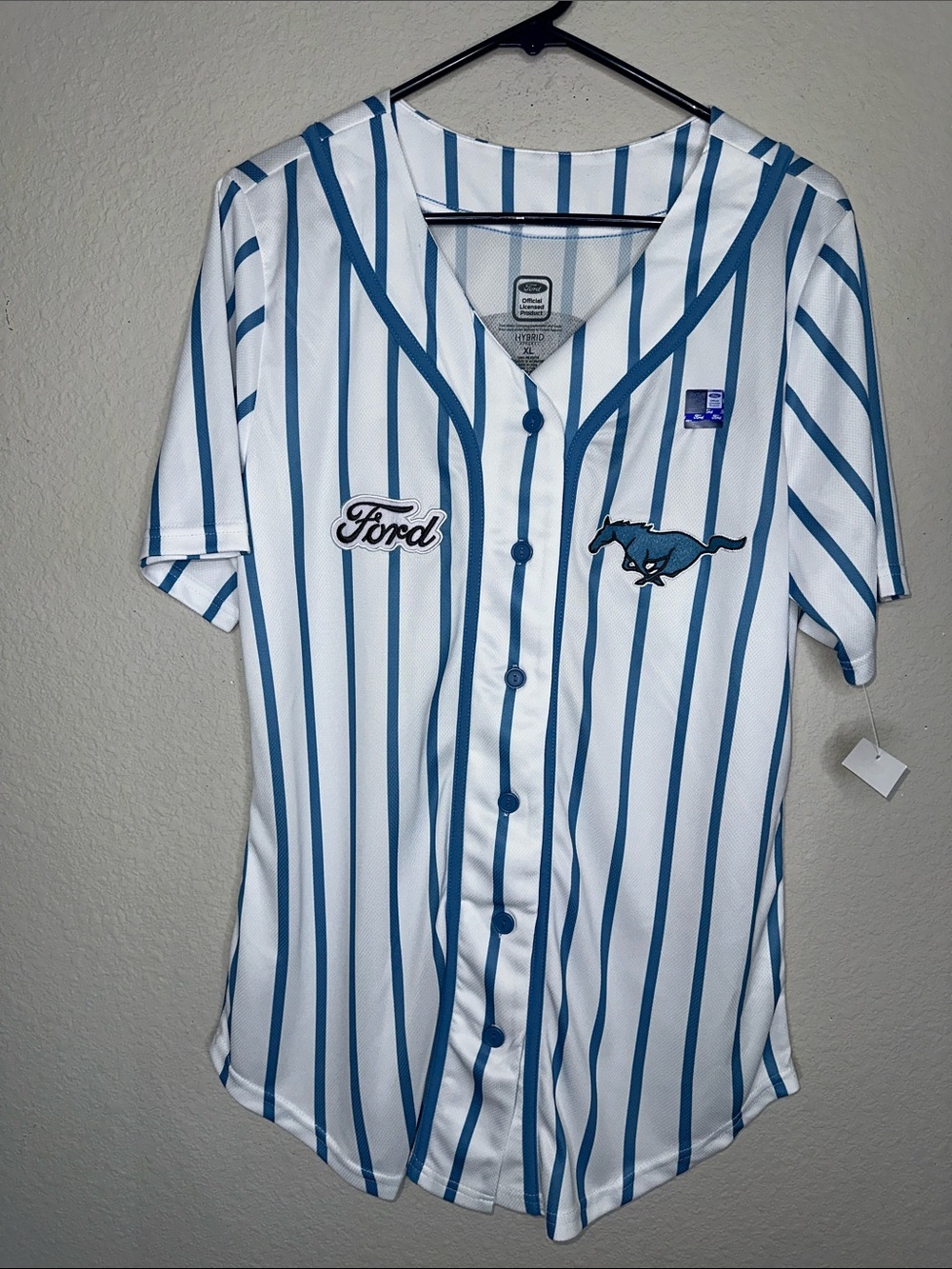 Ford White and Teal Striped Women's Baseball Jersey